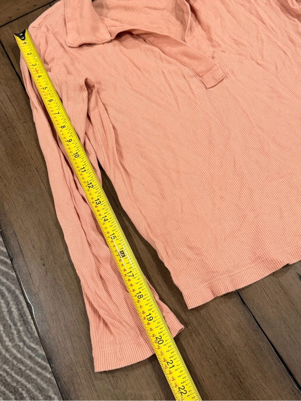 J. Crew Peachy Neutral Long-Sleeve Open-Collar Ribbed Polo T Shirt #446